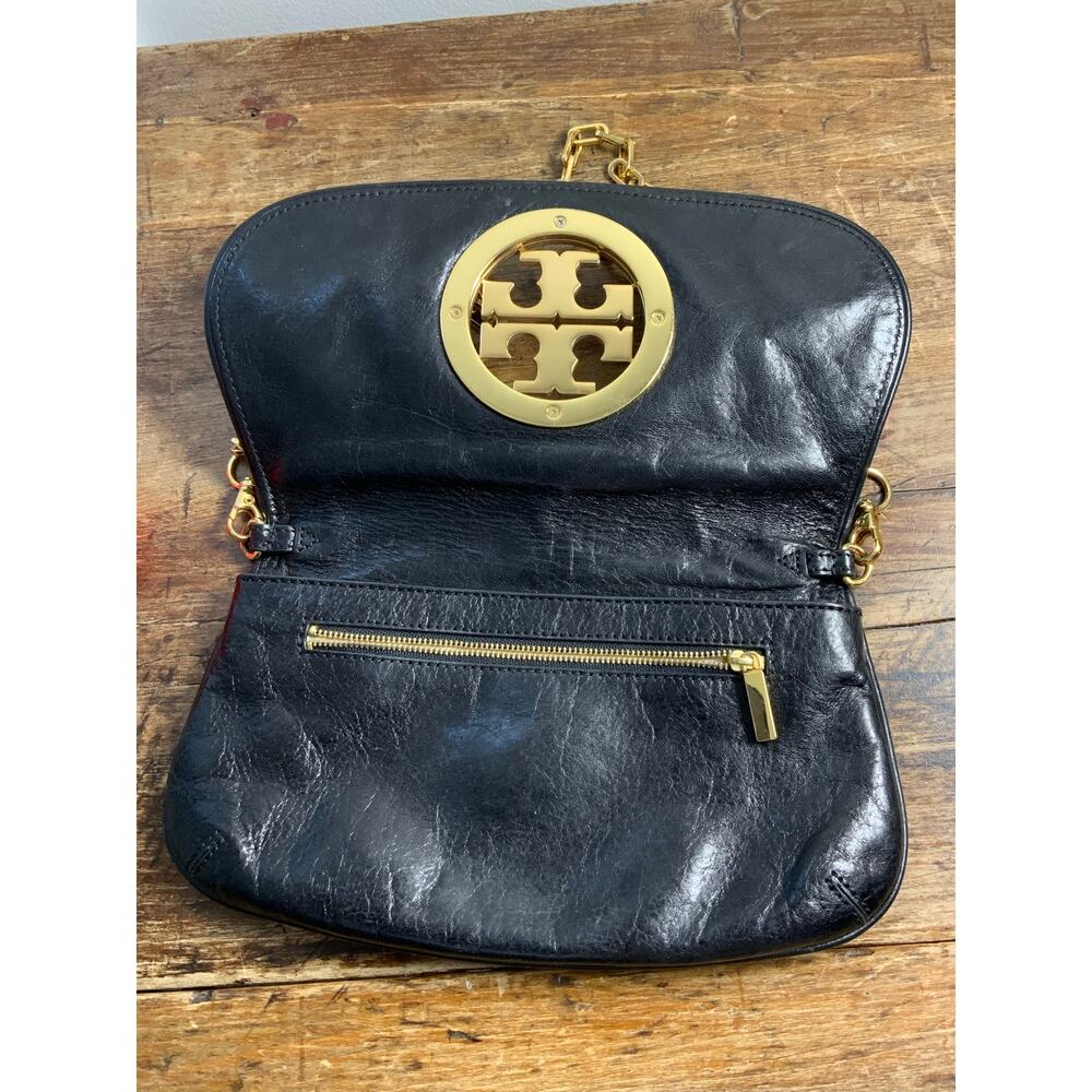 Tory Burch Reva Black Leather Detachable Gold Chain Crossbody Clutch - Picture 8 of 10